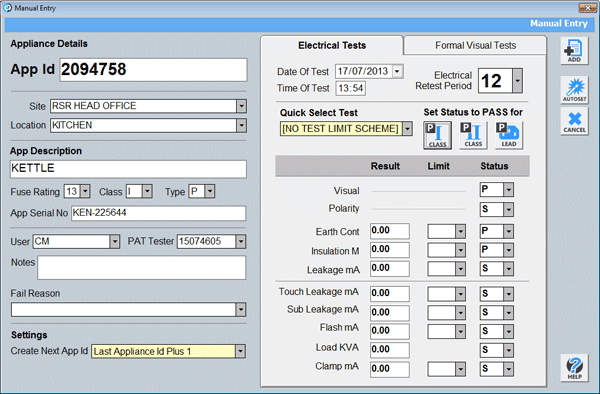 SimplyPats Manual Entry of Test Data